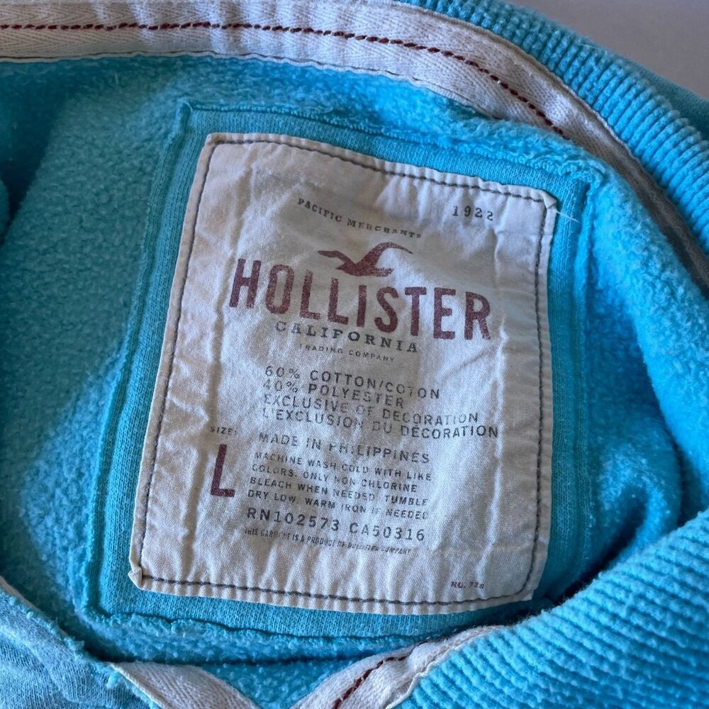 Vintage Y2K Hollister 1922 Blue Graphic Hoodie SZ L - Picture 7 of 7